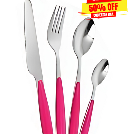 JUEGO D/CUBIERTOS SILVER C/ MANGO ROSA