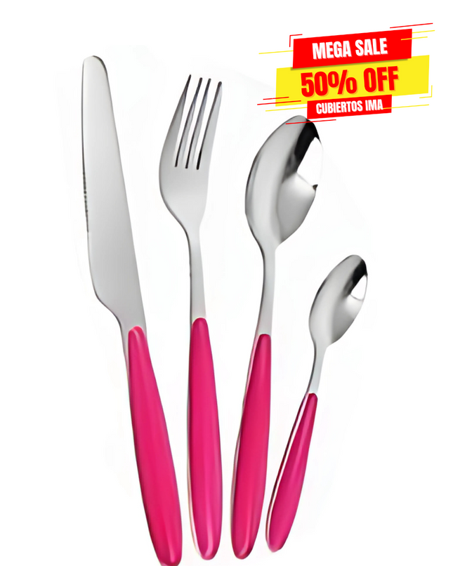 JUEGO D/CUBIERTOS SILVER C/ MANGO ROSA