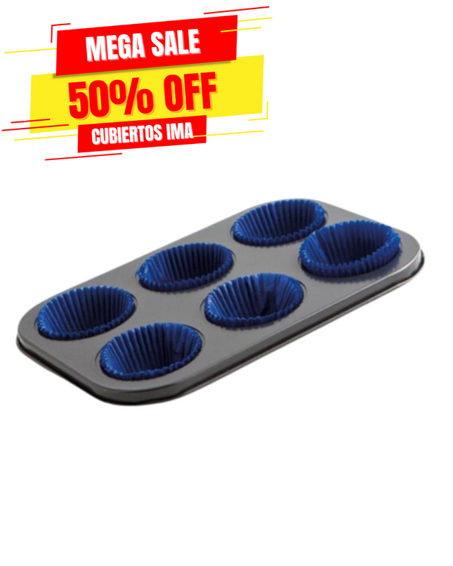 Bandeja horno acero con 6 Moldes cupcakes sweet grey Quid
